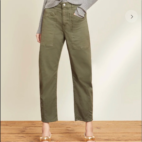Veronica Beard NWT Forest Green Cargo Raw Hem High Waist Button Up Denim Size 25